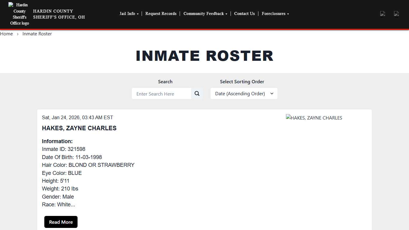 Inmate Roster Hardin County Sheriff's Office (OH)